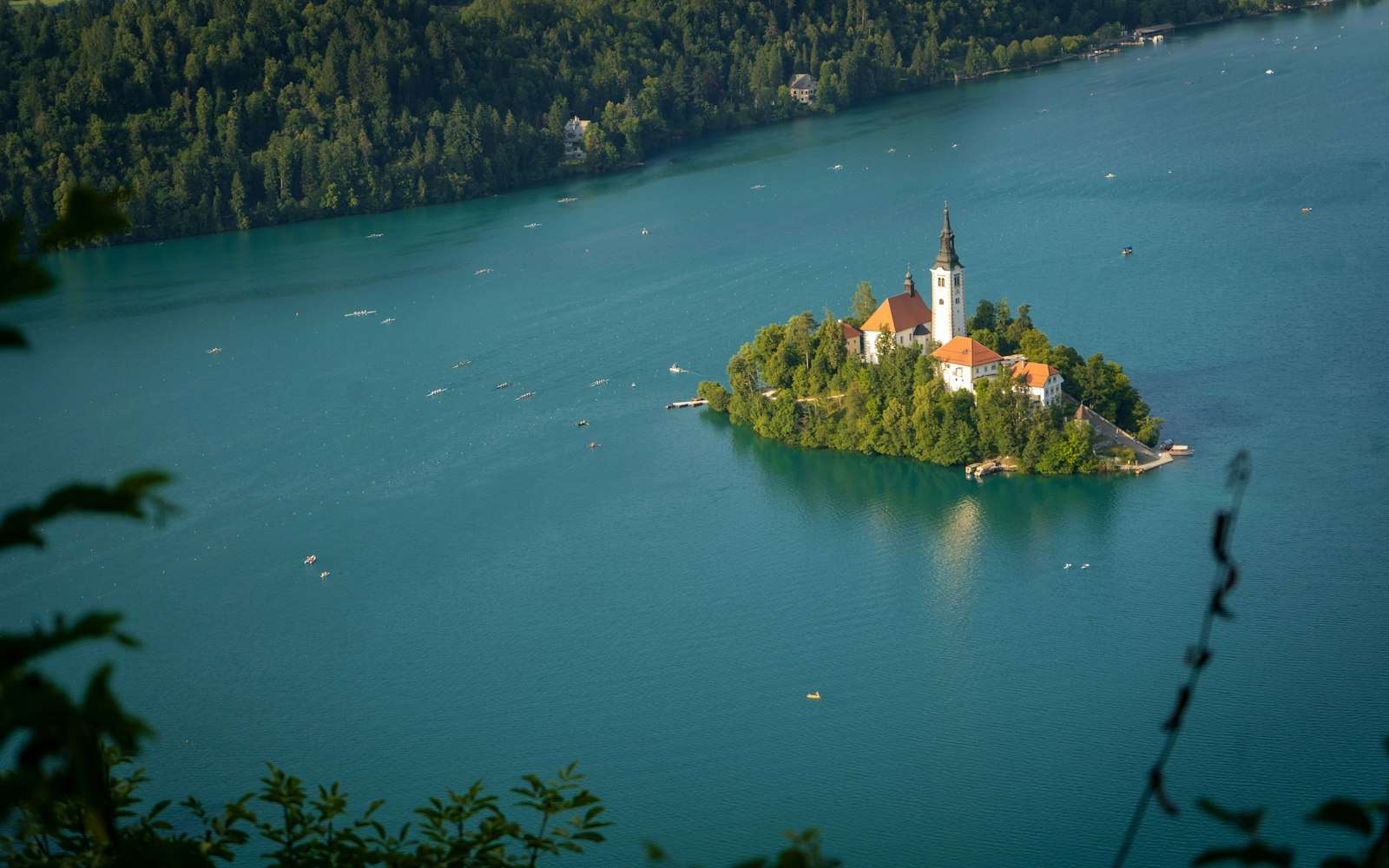 The island church on Lake Bled from above