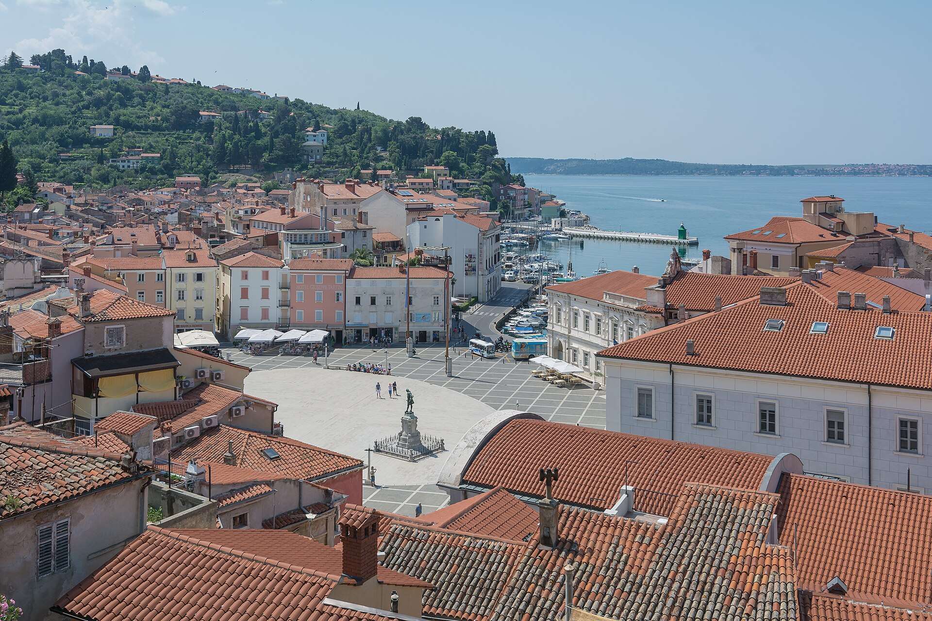 Tartini Square and the harbour from Piran's cathedral tower