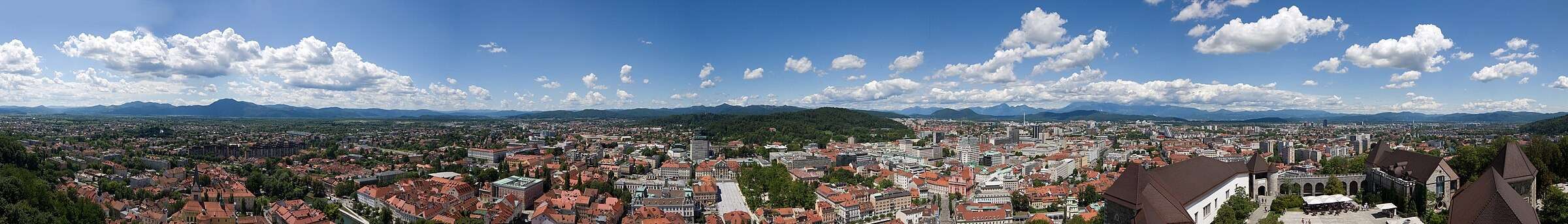 Ljubljana's rooftops and the Alps from the castle hill